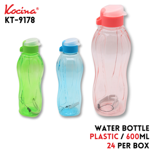 Plastic Water Bottle 3 Assorted Colors 600ml