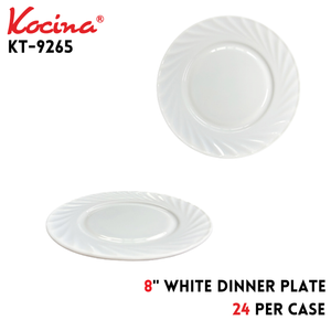 8" Dinner Plate, White, Opal Glass