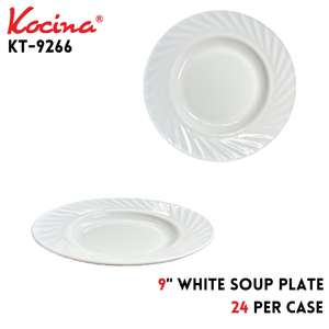 9" Soup Plate, White, Opal Glass