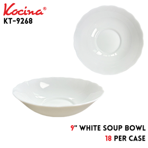 9" Soup Bowl, White, Opal Glass