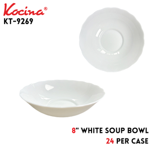 8" Soup Bowl, White, Opal Glass