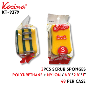 3Pc Polyurethane Scrubber Sponge (Yellow/Green)
