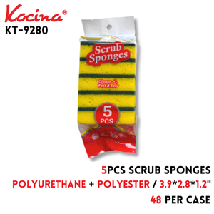 5pcs Scrub Sponge ,Polyurethane+Polyester /3.9"x2.8"x1.2"