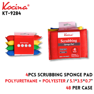 4pc Scrubbing Sponge Pad (Neon),5.1"x3.5"x0.7",polyurethane