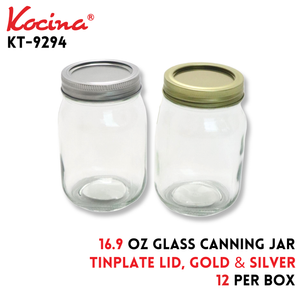 16.9 OZ Glass Canning Jar with Tinplate Lid,gold,silver,2col