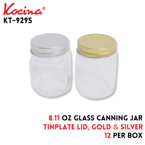 8.11 OZ Glass Canning Jar with Tinplate Lid,gold,silver,2col