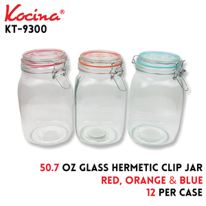 50.7 OZ Glass Hermetic Clip Jar,red,orange,blue3 colors