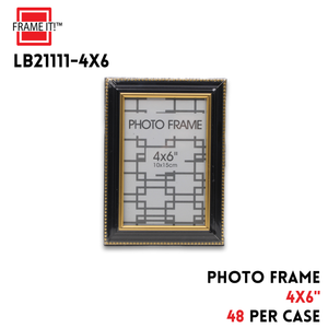 PHOTO FRAME 4X6" Black with gold trim.