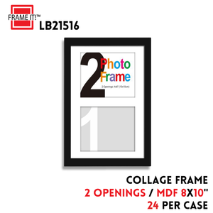 MDF COLLAGE FRAME 8X10" WITH 2 OPENINGS BLACK
