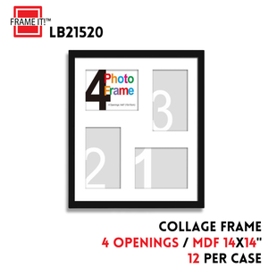 MDF COLLAGE FRAME 14X14" WITH 4 OPENINGS BLACK
