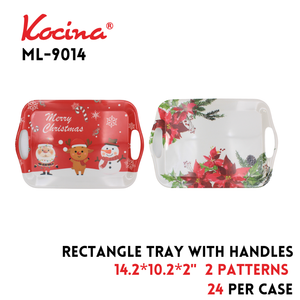 Rect. Tray W/Handles-14.2"x 10.2??-2 Paterns Assorted,melami