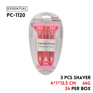 3pcs Shaver, 4x1x13.5cm, Pink, PS+Tpr, 64g