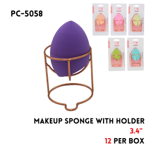 Makeup Sponge with Holder, 3.4", Teardrop-shaped, 3 Clrs Ass