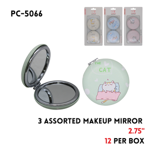 Makeup Mirror, 2.75", ABS+Alloy+Glass, 3 Clrs Asstd