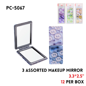 Makeup Mirror, 3.3"x2.5", ABS+Alloy+Glass, 3 Clrs Asstd