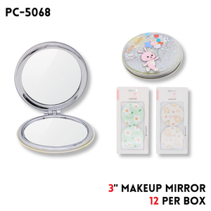 Makeup Mirror, 3", ABS+Alloy+Glass, 3 Clrs Asstd