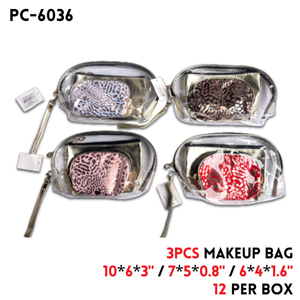 3pcs Makeup bag 10"x6"x3", 7"x5"x0.8",6"x4"x1.6" PVC+PU, 2 c