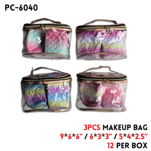 3pcs Makeup bag 9"x6"x6",6"x3"x3",5"x4"x2.5", PVC+PU