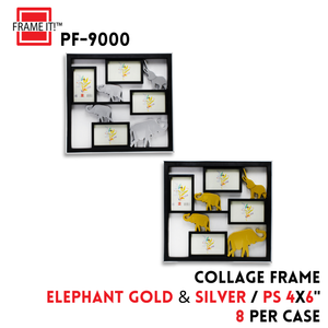 PS Collage Frame Black 4(4x6" Openings Elephant Gold & Sil