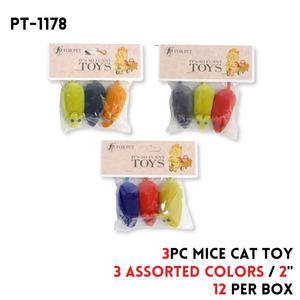3pk Pet Toy Mice, 2", 3 colors