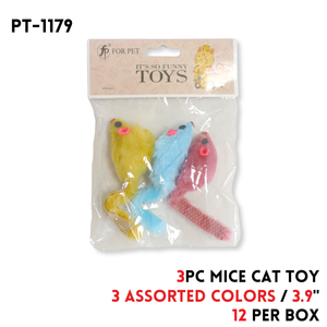 3pk Pet Toy Mice, 3.9", 3 colors