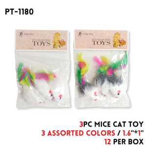 3pk Pet Toy Mice, 1.6"x1", 3 colors
