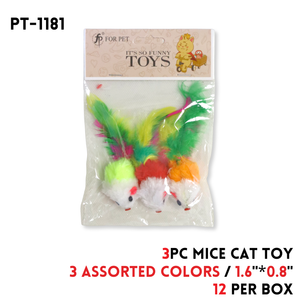 3pk Pet Toy Mice, 1.6"x0.8", 3 colors