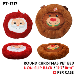 Round Christmas Pet Bed 19.7x18"x4",2Colors Asstd,Fabric