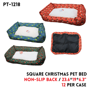 Square Christmas Pet Bed23.6"x19"x6.3",3Colors Asstd,Fabric
