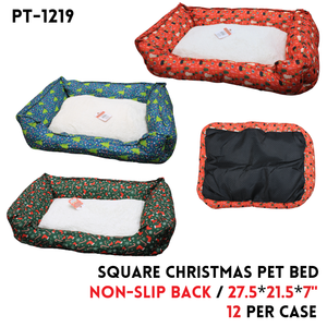 Square Christmas Pet Bed 27.5"x21.5"x7",3Colors Asstd,Fabric
