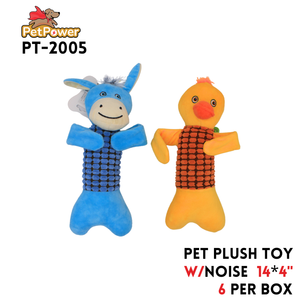 Pet plush Toy w/ noise - farm animals asst 14" x 4"