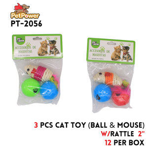 Pet Toy little mouse with 2 balls assorted colors