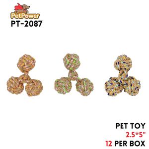 Pet Toy w /three knots ball 2.5" x 5"
