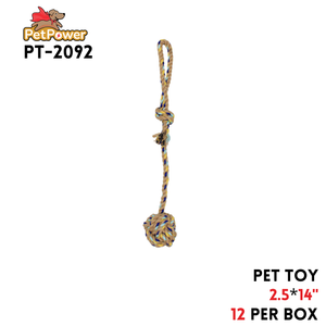 Pet Toy one knot w ball 2.5" x 14"