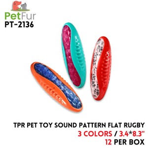 TPR Pet Toy Sound Pattern Flat Rugby, 3.4"*8.3", 2 Colors