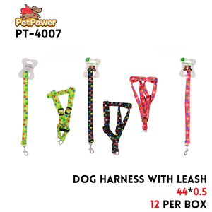 Dog Harness W/ Leash 44x0.5", Asst Color