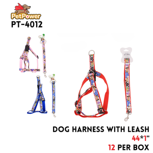 Dog Harness W/ Leash  44 x 1 "  Asst Color