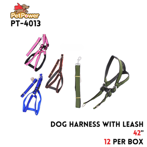 Dog Harness W/ Leash 44 x 1" Asst Color
