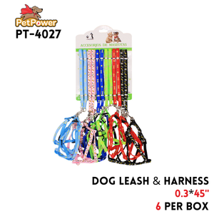 Dog Leash & Harness 45" x 0.3" Asst Colors