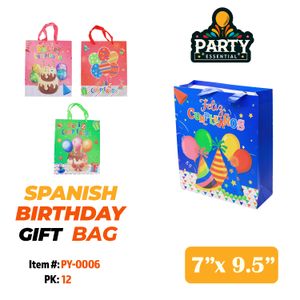 7"x9.5"x 3" Spanish Birthday Gift Bag