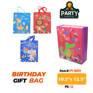 10.5"x12.5"x 4" Glitter Birthday Gift Bag
