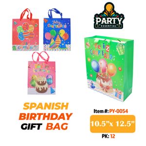 10.5"x12.5"x 4" Glitter Spanish Birthday Gift Bag