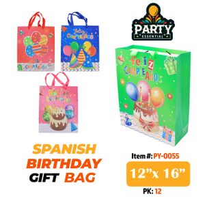 12"x16" x 4.5" Glitter Spanish Birthday Gift Bag