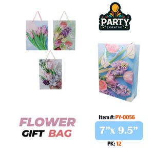 7"x9.5" x3" Glitter Flower Gift Bag