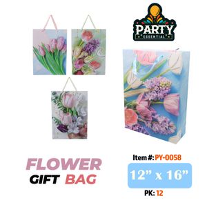 12"x16"x 4.5"Glitter Flower Gift Bag