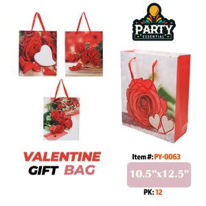 10.5"x12.5"x4"Glitter Hearts  Gift Bag