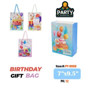 7"x9.5"x 3" 3D Birthday Gift Bag w/Glitter