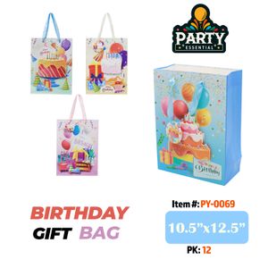 10.5"x12.5"X 4" 3D Birthday Gift Bag W /Glitter