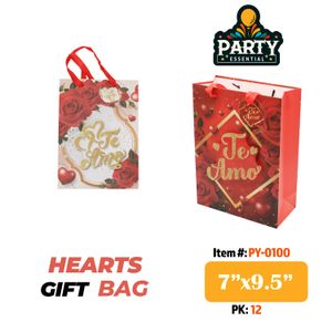7"x9.5"X3" 3D HEARTS Gift Bag W /Glitter