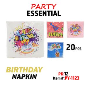 20pcs 12??x12"apkin,Happy Birthday 4 colors Asstdd
